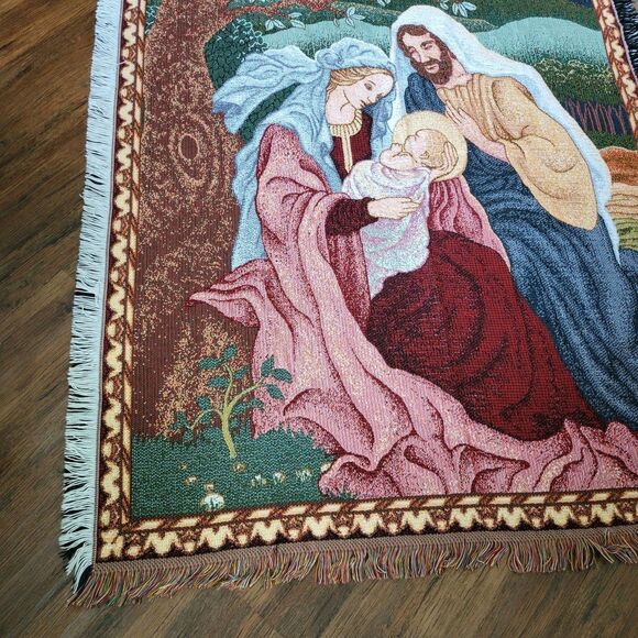 Vintage Nativity Wall Tapestry/Throw Blanket Baby Jesus Mary Joseph Holy Family - Picture 4 of 8